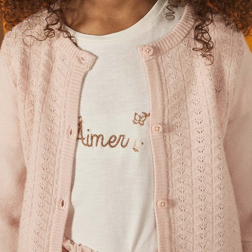 Κοντομάνικο μπλουζάκι με χρυσό κέντημα για κορίτσι 