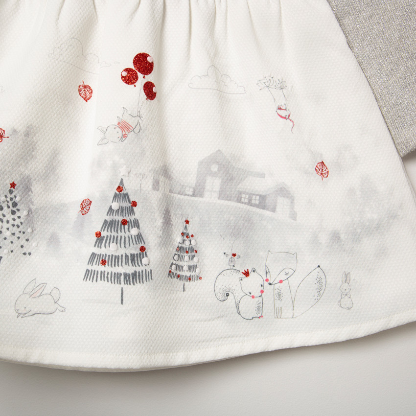 Robe manches longues bicolore à motifs fantaisie 