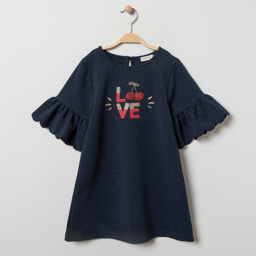 Φόρεμα κοντομάνικο πλεκτό φαντεζί για κορίτσι 