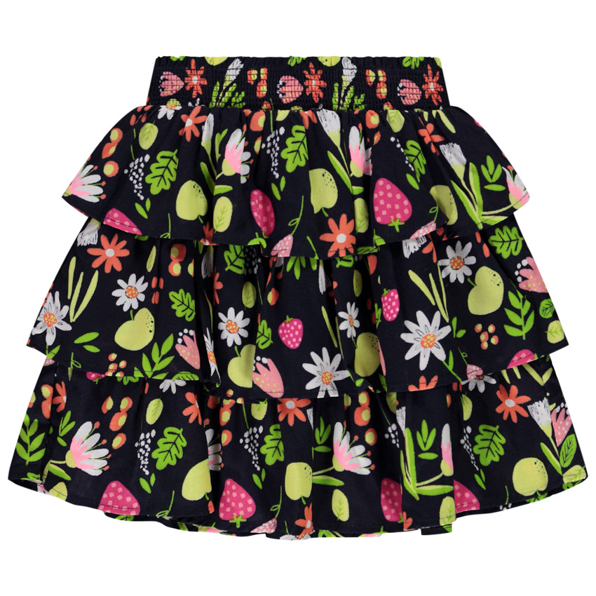 Φούστα κοντή με βολάν print φρούτα/λουλούδια για κορίτσι 