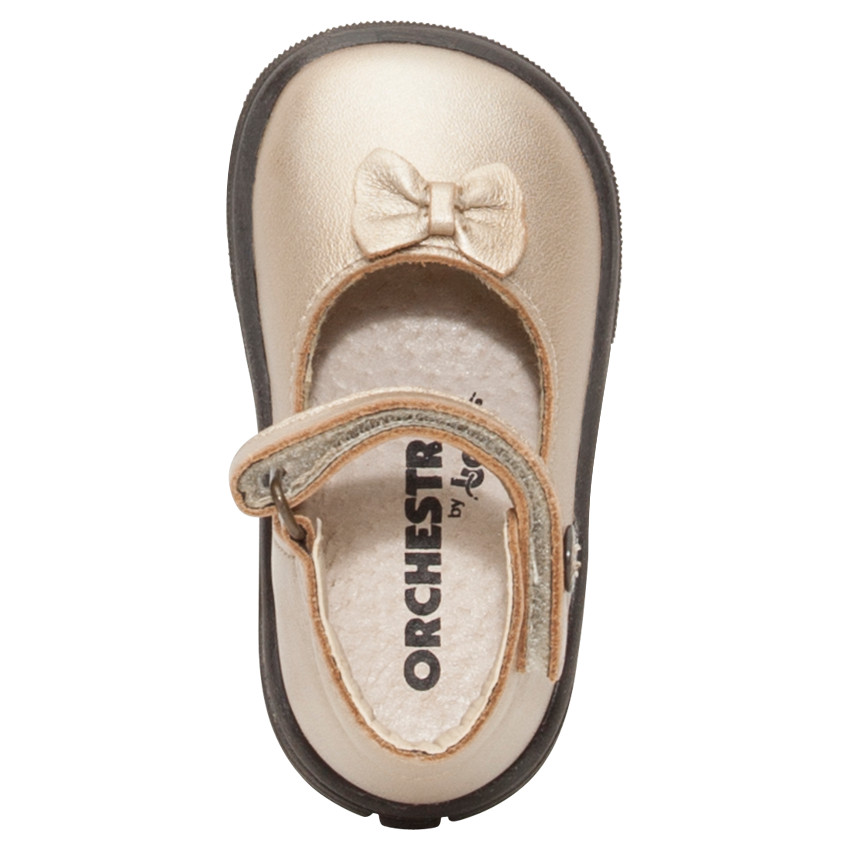 Δερμάτινα χρυσαφί παπουτσάκια με απλικέ φιόγκο 