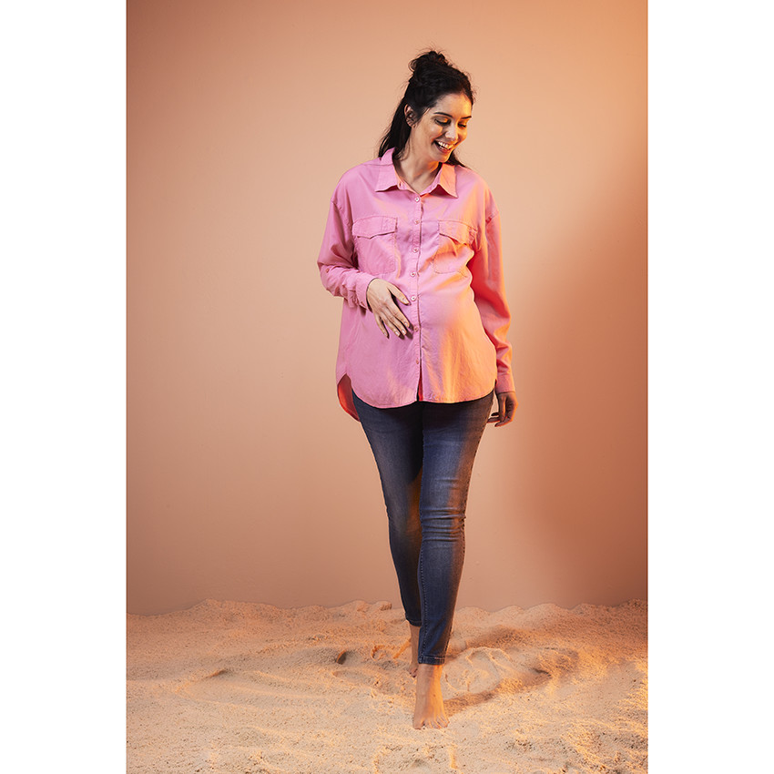 Πουκάμισο εγκυμοσύνης μακρύ και ρευστό από lyocell 