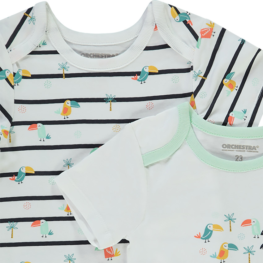 Lot de 7 bodies à manches courtes en jersey imprimé toucans pour bébé garçon 