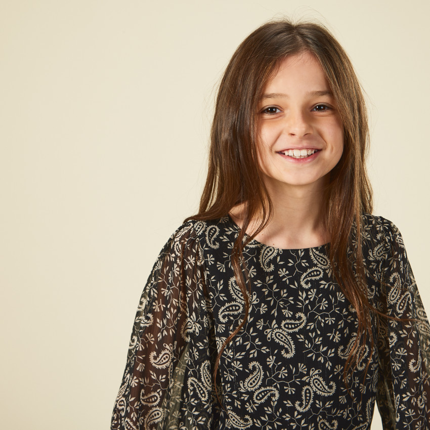 Robe imprimée à manches longues transparentes pour fille 