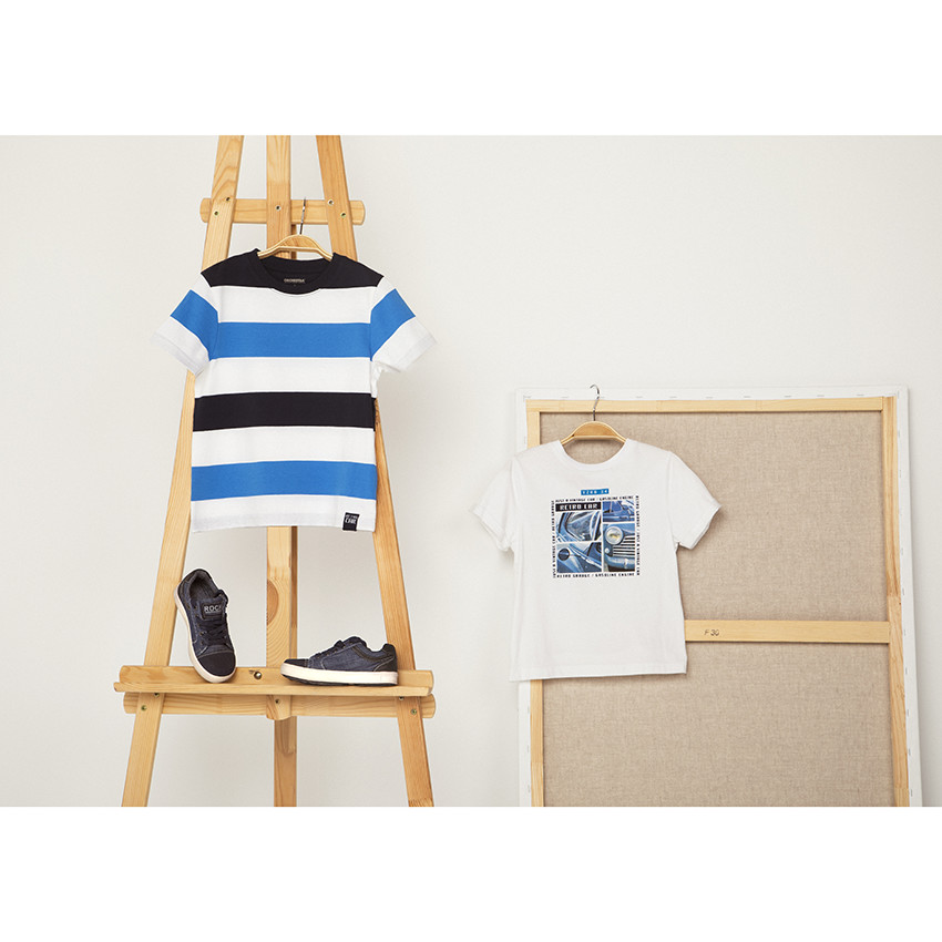 T-shirt κοντομάνικο με μεγάλες ρίγες για αγόρι 