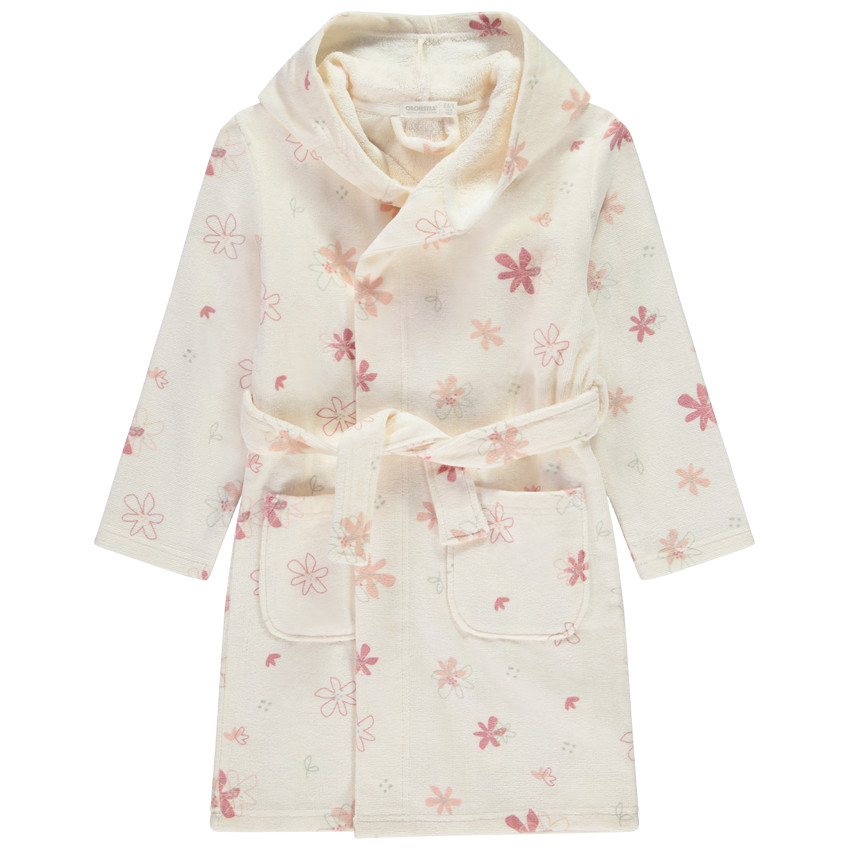 Μπουρνούζι από σφουγγάρι με κουκούλα και σχέδιο λουλουδιών για κορίτσι 