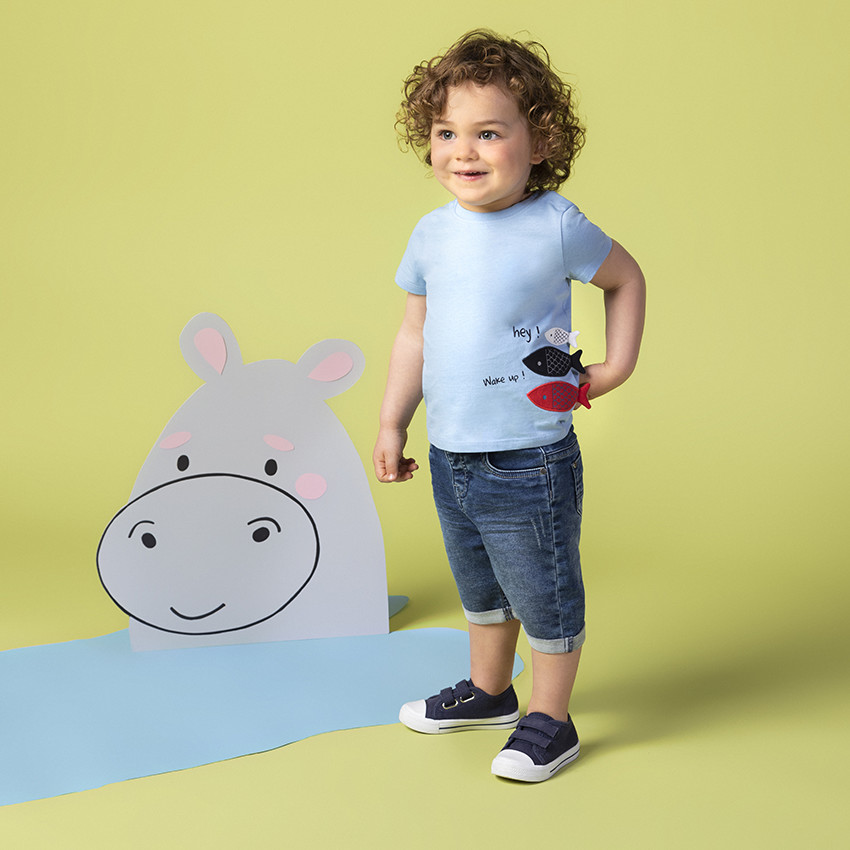 Βερμούδα από εφέ ξεθωριασμένου τζιν για μωρό αγόρι 