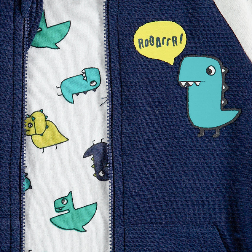 Φόρμα από φανέλα με στάμπα δεινόσαυρο και ανάγλυφο λοφίο 